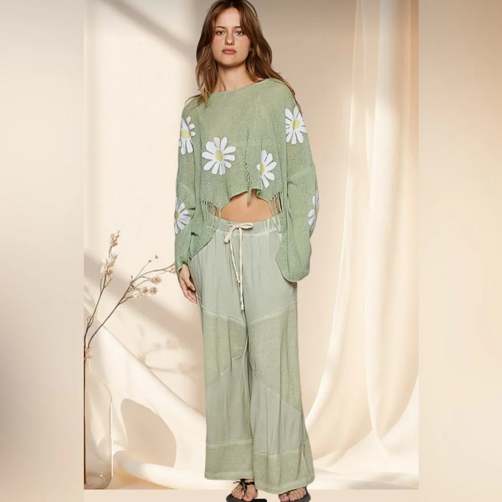 POL Sage Green Wide-Leg Cropped Pants | Culottes